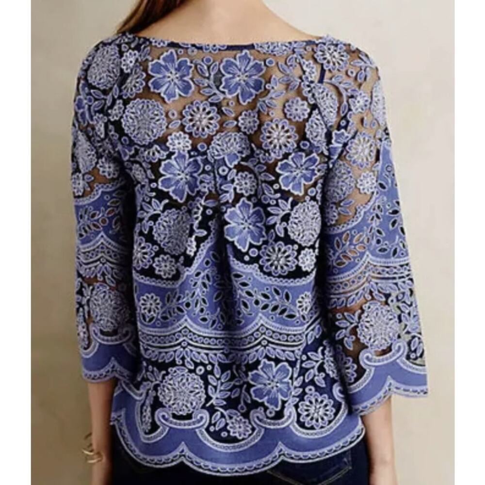 Anthropologie HD in ParisMontmartre Blouse Blue Long Sleeve 00 - Picture 3 of 7